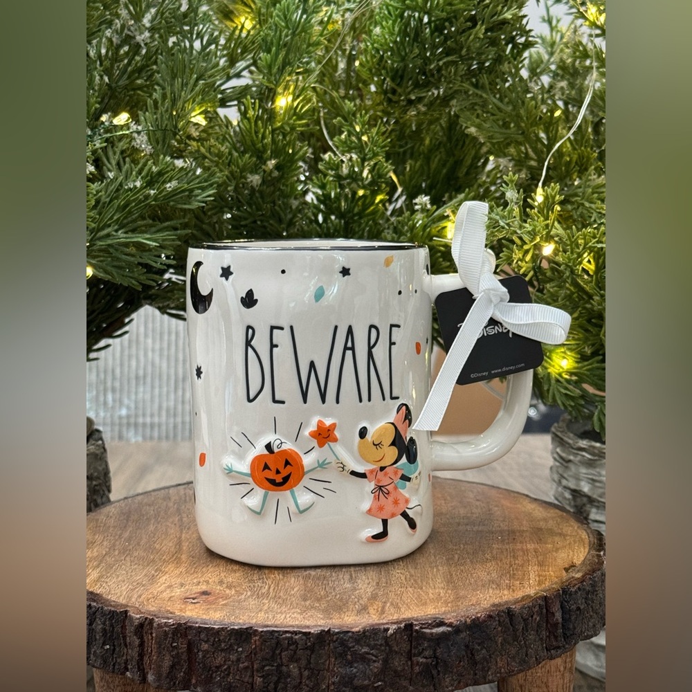 🎃 Brand NEW w/Tags Rae Dunn Disney BEWARE Mug feat. Fairy Godmother Minnie Mouse